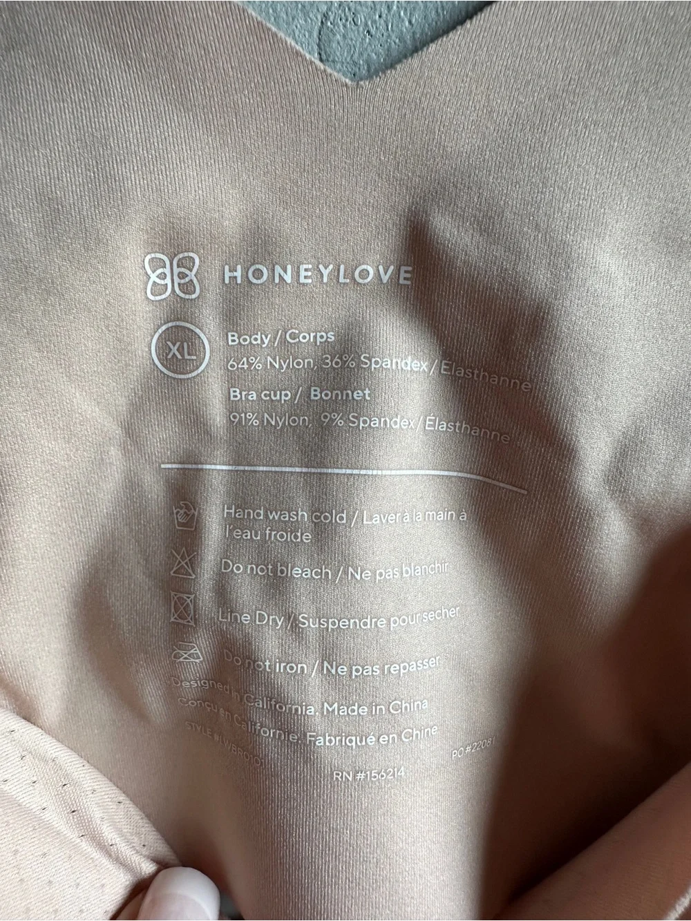 Honeylove Blush Pink V Neck‎ Wireless Sculpt Bra XL Seamless Shapewear Sz XL